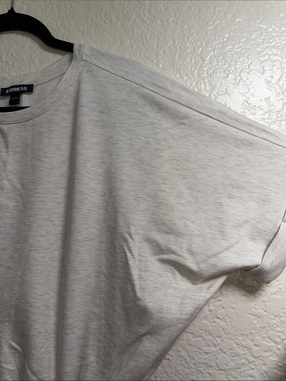 Express Neutral Cream Tee-Style Ruched Mini Dress - Picture 4 of 6